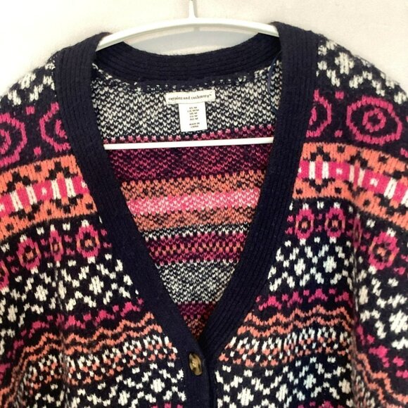 Cupcakes and Cashmere Cardigan Sweater Fair Isle V-neck Women's Medium Colorful - Picture 2 of 9